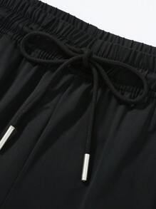 Lightweight Elastic Ice Silk Sports Jogger Pants, Men's Solid Color Casual Comfortable Versatile Long Pants, Summer - Black - View 6