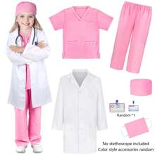Set de 6 piezas Disfraz de médico para niños, conjunto de vestir médico para niños pequeños, disfraz de médico, juego de roles profesionales para niños y niñas (estilo de accesorios aleatorios) - Multicolor - Ver 9