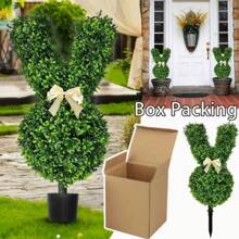 1 Piece 20 Inch Green Artificial Rabbit Shaped Tree Pot Bonsai, Easter Faux Rabbit Plant, Faux Boxwood Shrub, Fake Cedar Bonsai With Ground Nails Gardening Decorations