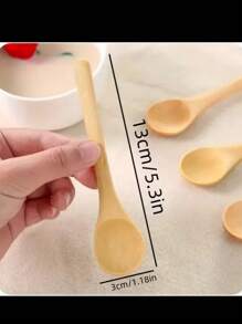 10 件木制长柄勺，用于吃汤、咖啡、蜂蜜、果酱和其他调味品，非常适合家庭喝咖啡和盛放创意菜肴，轻巧方便，适合圣诞节礼物和学校用品