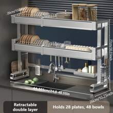 Organizador de cocina de acero inoxidable - Estante multifuncional para el fregadero, con bandeja para lavar, almacenamiento de cuchillos y condimentos, diseño de una o dos capas, adecuado para estante de encimera y gabinete de cocina