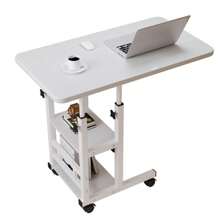Height Adjustable Overbed Table With Lockable Wheels, Heavy Duty C-Shaped Mobile Desk, 2-Tier Storage Shelves For Bedroom, Living Room - White - View 2