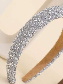 1pc Girl's Pink Crystal Headband, Silver Starry Fashion Hair Hoop For Girls, Suitable For Daily Wear And Parties