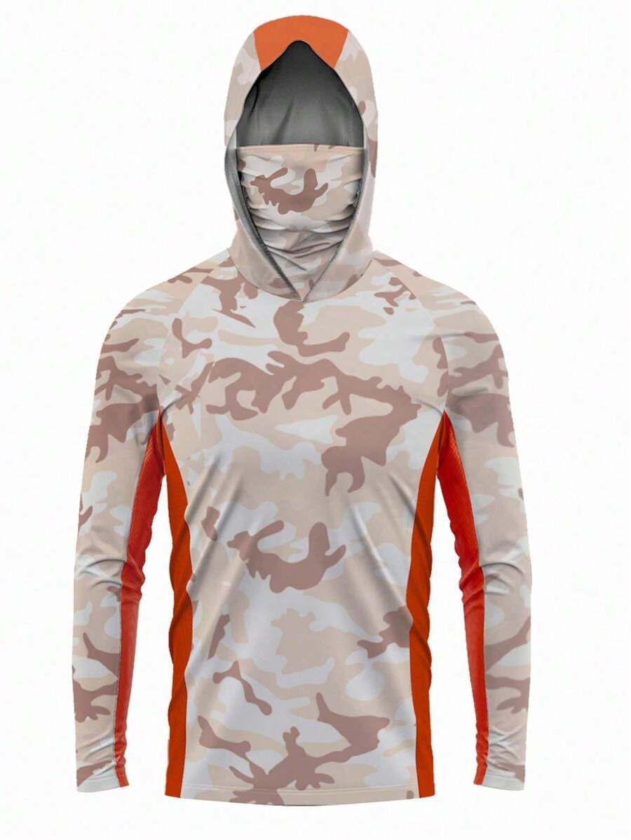 [Spring/Summer] Fishing Shirts Men Long Sleeve Mask Hooded Quick-Dry Fishing Clothes - Burnt Orange - View 1