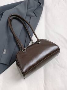 女士复古仿皮单肩包，大容量，多口袋，带可拆卸饰物（因批次差异饰物略有不同） - 棕色 - 查看 6