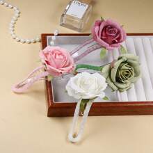 1 pieza Horquilla de pelo con flores bohemias, pinza de pelo de caimán, pinza de pelo con rosa artificial para vacaciones junto al mar, accesorios de pelo para novias, 6 colores de horquilla de flor de rosa hawaiana para mujeres y niñas