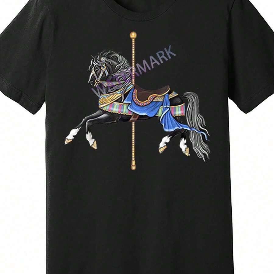 Camiseta gráfica de manga corta para hombre con diseño de caballo del carrusel semental negro 271588 divertida