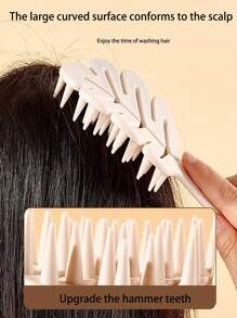 New Leaf Hollow Out Hair Brush, Hair Volumizing, Wet & Dry Use, Scalp Massage, Straight Handle, Portable Design - Multicolor - View 2