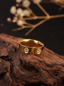 1pc 18K Gold-Color Titanium Steel Cross Pattern Diamond Texture Ring, Simple Fashion Versatile, Suitable For Women's Daily Wear And Party, Gift - Gold - View 4