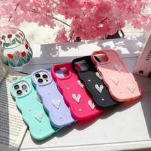 1 件多巴胺马卡龙波浪几何珍珠心形设计手机壳兼容 iPhone 16/Redmi Note 11 4G/Galaxy A55/Infinix Note 30/ Moto E30