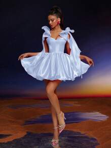 Anymoon New Fashion Elegant Bowknot Decor Ball Gown Dress Suitable For Formal Dances, Graduations, Homecomings, Parties, And Events, Party Dress, Prom Dress - Blue - View 3