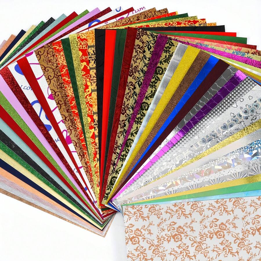 50 hojas de papel texturizado con brillo en tamaño A6 - Múltiples colores, hologramas y diseños en relieve para tarjetas de felicitación, scrapbooks, collages y manualidades festivas - Papel de alta calidad para bolsas de arte, suministros de scrapbook | Papel con efectos holográficos | Diversos patrones,Útiles escolares, Vuelta al cole