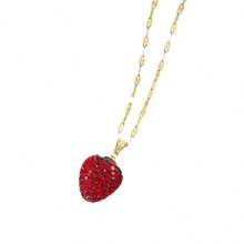 PHCOO 1 pieza Colgante de collar de corazón de cristal con forma de fresa de acero inoxidable, collar con cadena de labios, regalo del Día de la Madre
