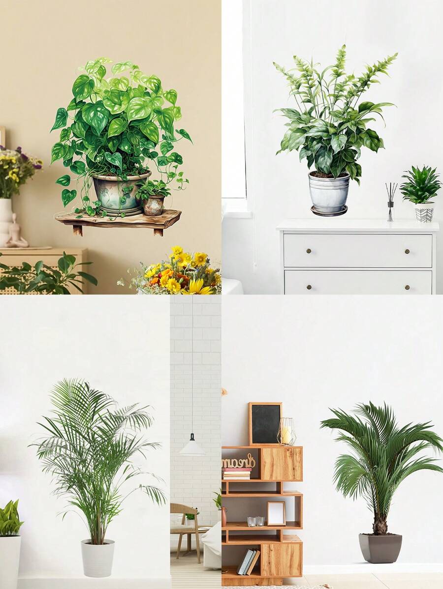 1pc Home Decorations Classic Style Green Potted Plant Wall Sticker, For Office, Bedroom, Living Room And Entrance, Self-Adhesive PVC Decor - Fashionable Plant Wall Mural, Wall Decal, Vinyl Decal For Home Decorations, Wall Decoration Items Refresh Your Home Gifts Birthday Graduation Room Decor Bathroom Decor Bedroom Decor Room Decoration Stuff Living Room Decor House Decor Home Decor Living Room Wall Art Wall Paper Stickers