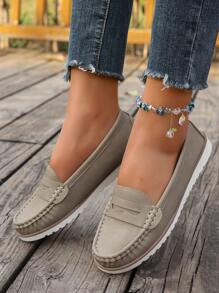 New Women's Knit Apricot Flat Shoes, Hollow-Out Decor All-Season Warm Rubber Anti-Slip Plus Size Elegant Fashion Apricot Flats, 2025 Spring/Summer Breathable Solid Slip-On Round Toe Loafers, Simple High-End Outdoor/Work Lightweight Charming Shoes, Sexy Party Apricot Pumps