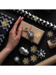 500 Piezas/Rollo de Etiquetas Autoadhesivas Transparentes con Copos de Nieve Dorados, Etiquetas Transparentes Doradas para Sobres, Revistas, Decoraciones DIY para Fiestas, Pegatinas de PVC Resistentes al Agua, Útiles Escolares, Vuelta al Colegio