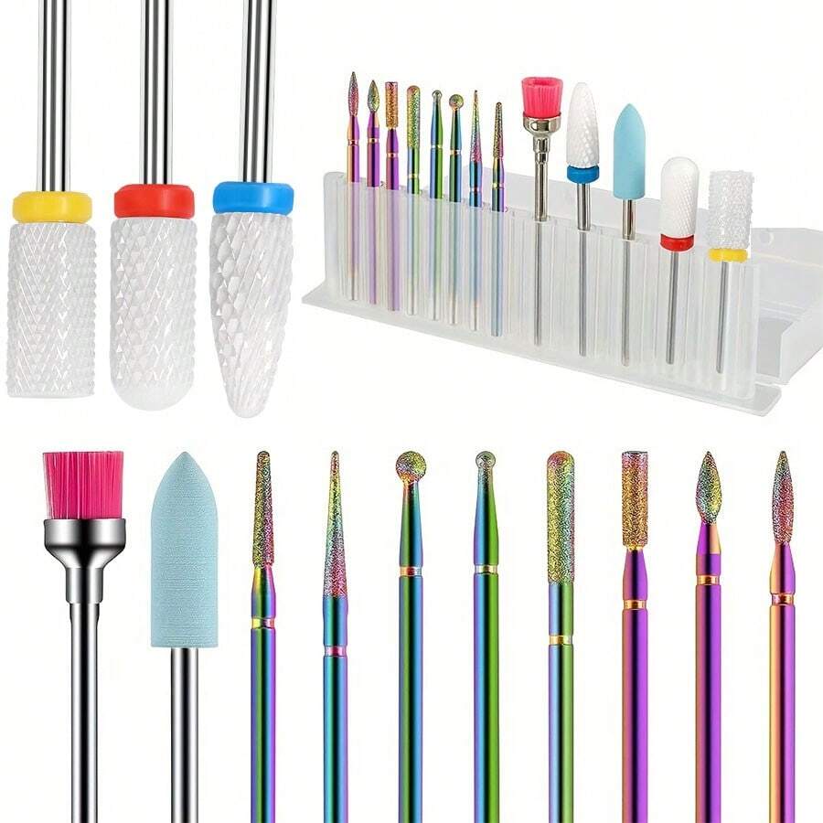 13 Piece Abrasive Nail Drill Bits Set Hard Alloy Acrylic Gel Cuticle