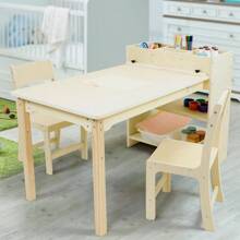 Table d'art pour enfant et 2 chaises, en bois de bouleau, avec espace de rangement, table d'activité pour le bricolage et la peinture, 106 x 58 cm