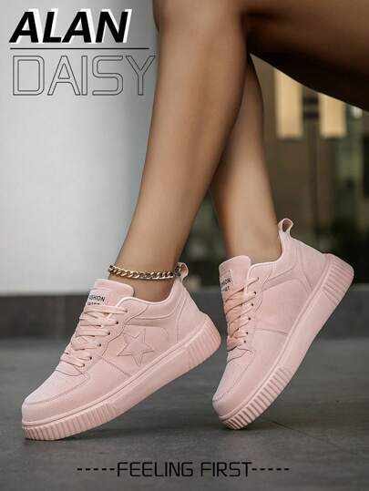 Sneaker casual a patchwork di moda da donna in viola, per uso quotidiano e pendolarismo, design semplice e popolare con lacci, scarpe sportive