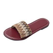 Flache Sandalen mit offener Spitze für Damen, 2025 neue vielseitige Slip-On-Lässig--Strandschuhe, leichte, bequeme, minimalistische Lässig--Hausschuhe mit niedrigem Absatz, europäischer und amerikanischer Stil, Cut Out