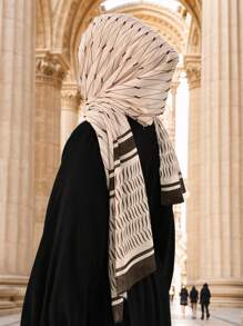 1 pieza Pañuelo femenino de moda de gasa con estampado árabe, hijab versátil para uso diario, apto para todas las temporadas