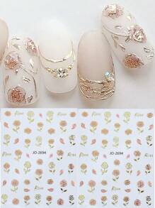 2pcs 3D Japanese Pink Petal Embossed Nail Art Stickers Elegant Retro Vintage Red Rose Flower Self Adhesive Transfer Nail Decorations Decals DIY