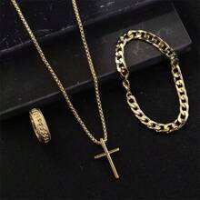 Conjunto de joyería de 3 piezas con colgante de cruz negra, collar de cadena de caja minimalista para hombres