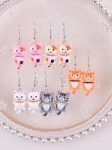 5 Pairs Fashionable Cute Cat Animal Dangle Earrings, Party Jewelry Accessories For Women