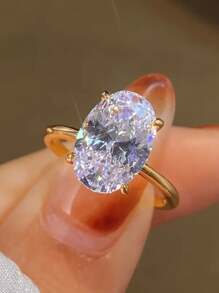 1 Stück klassischer Kupferring mit ovalem kubischen Zirkonia Dekor, geeignet für den täglichen Gebrauch von Frauen, Verlobung, Hochzeit, Partyschmuck, Valentinstags-Geschenk