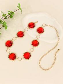 Nouvelle chaîne de taille pour femme avec gemme rouge, ceinture de taille en alliage de zinc de couleur unie et mignonne en forme de flamme, convient pour le mariage et toutes les saisons, notamment l'été