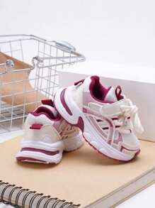 1双儿童网面软底防滑轻便透气休闲时尚厚底运动鞋，舒适户外跑步鞋，适合春秋季穿着 - 紅色 - 查看 19