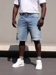 Herren Denim Shorts in Große Größen, Hellblau, Used-Optik, ausgefranster Saum