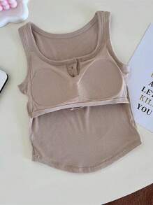 3pcs Teen Girls' Ribbed Fitted Button-Up Camisole Top With Non-Removable Pads, Versatile For Outerwear And Underwear, Suitable For Spring/Summer/Autumn/Winter