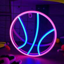 1pc LED Basketball Shaped Neon Wall Decor Light, Battery/USB Powered, Romantic Fairy Light For Home, Gamer Room, Party, Birthday Gift, Bedroom Decoration