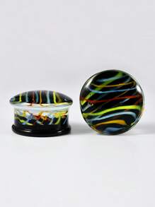 1 Pair Glass Waist Drum Ear Gauge Transparent Lines Black 8- 25mm Stretcher Expander Piercing Body Jewelry