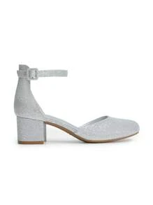 Women's Ankle Strap Chunky Heel Pumps Closed Round Toe Low Block Heels Elegant Simple Wedding Office Party  Dress Shoes - 銀色 - 查看 6