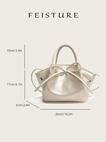1 pieza Bolso de mano tipo cesta pequeño, nuevo diseño de lazo y forma de empanadilla para mujer primavera-verano, con cierre magnético y correa para el hombro larga, adecuado para niñas, damas, estudiantes universitarias y trabajadoras de oficina, excelente para el trabajo, los negocios, ir y venir del colegio