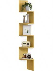 VASAGLE Corner Shelf Wall Mount, 5-Tier Floating Corner Bookshelf, Plant Shelf For Bedroom, Living Room, Bathroom, Home Office, Cloud White - 天然橡木 - 查看 1