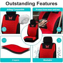 9件套（4件装）通用蝴蝶图案刺绣汽车座椅套，涤纶面料，四季通用，可手洗，适用于SUV、轿车、面包车等车型，兼容安全气囊，通用尺寸，轮胎形状，汽车座椅保护套，汽车座椅套全套，汽车配件 - 款式B - 查看 5