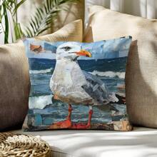 1 件 17.7*17.7 英寸（45*45 厘米）海鸥印花报纸拼贴图案涤纶枕套家居装饰，[单面印刷] 适合日常使用、家居装饰、沙发、卧室、汽车装饰，[不含枕芯]