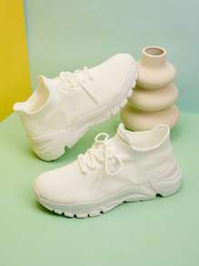 Antislip, ademende, platte damesschoenen met vetersluiting, eenvoudig ontwerp, comfortabel, lichtgewicht, geschikt voor buiten, hardlopen en sporten in de lente/zomer - Wit - Bekijken 2