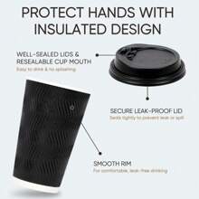 HOW'S MY HOUSE 16oz Coffee Cups With Lids, 100 Pack Insulated Ripple Paper Cups, Disposable Coffee Cups For Water, Juice, Coffee - Gray - View 3
