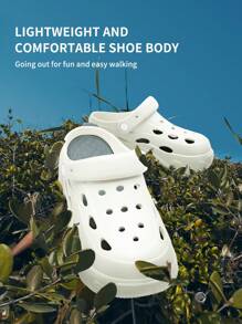 Women's Thick Sole Perforated Clogs, White Slides, Beach Sandals, Soft & Comfortable EVA Material, Fashion Slippers - White - View 3