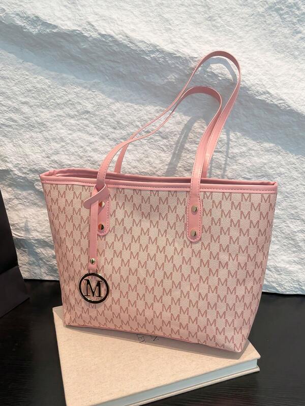 Fashionable Geometric Pattern Foldable Tote Bag With Large Capacity,Mini Wallet Included,Suitable For Girls And Women For Shopping,Commuting,And Holiday Travel, Old Money Style Women BagSchool Bag