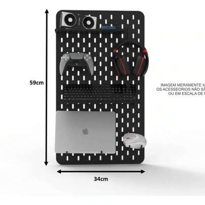 Pegboard Premium Mdf Setup Gamer Home Office Top Ful 34x59cm - Organizador Mesa  Setup painel parede