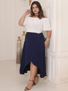 Women's Plus Size Wrap Skirt Elegant One Size With Delicate Tie Evangelical Casual Loose - Màu xanh hải quân - Xem 4