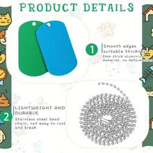 Juego de 40 piezas de placas de identificación para perro en multicolor, que incluye 20 placas de identificación en blanco de aluminio y 20 cadenas de bola de acero con placas rectangulares en blanco para manualidades decorativas y etiquetas para mascotas