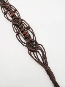 Hollow Out Woven Rhombus Pattern Polyester Belt, Versatile For All Seasons Summer, School Fall, Autumn, Halloween - Coffee Brown - View 4