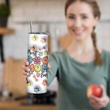 bablov 1 件 20oz 理想容量，“狗妈妈”印花，宠物主题 3D 立体视觉设计，不锈钢直管杯，随行杯，附赠不锈钢吸管和吸管刷，送给狗主人的礼物，适用于各种场景