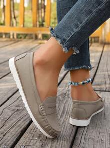 New Women's Knit Apricot Flat Shoes, Hollow-Out Decor All-Season Warm Rubber Anti-Slip Plus Size Elegant Fashion Apricot Flats, 2025 Spring/Summer Breathable Solid Slip-On Round Toe Loafers, Simple High-End Outdoor/Work Lightweight Charming Shoes, Sexy Party Apricot Pumps